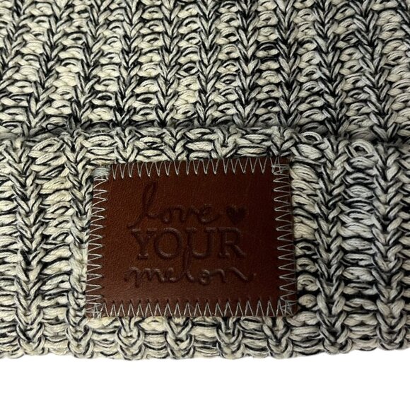 Love Your Melon Aztec Black Grey Natural Pom Beanie Comfy Hat Cotton‎ - Picture 2 of 5